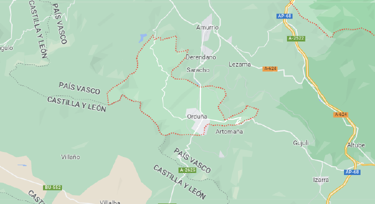 Situación de Orduña, rodeada por Aaraba y en frontera con Burgos