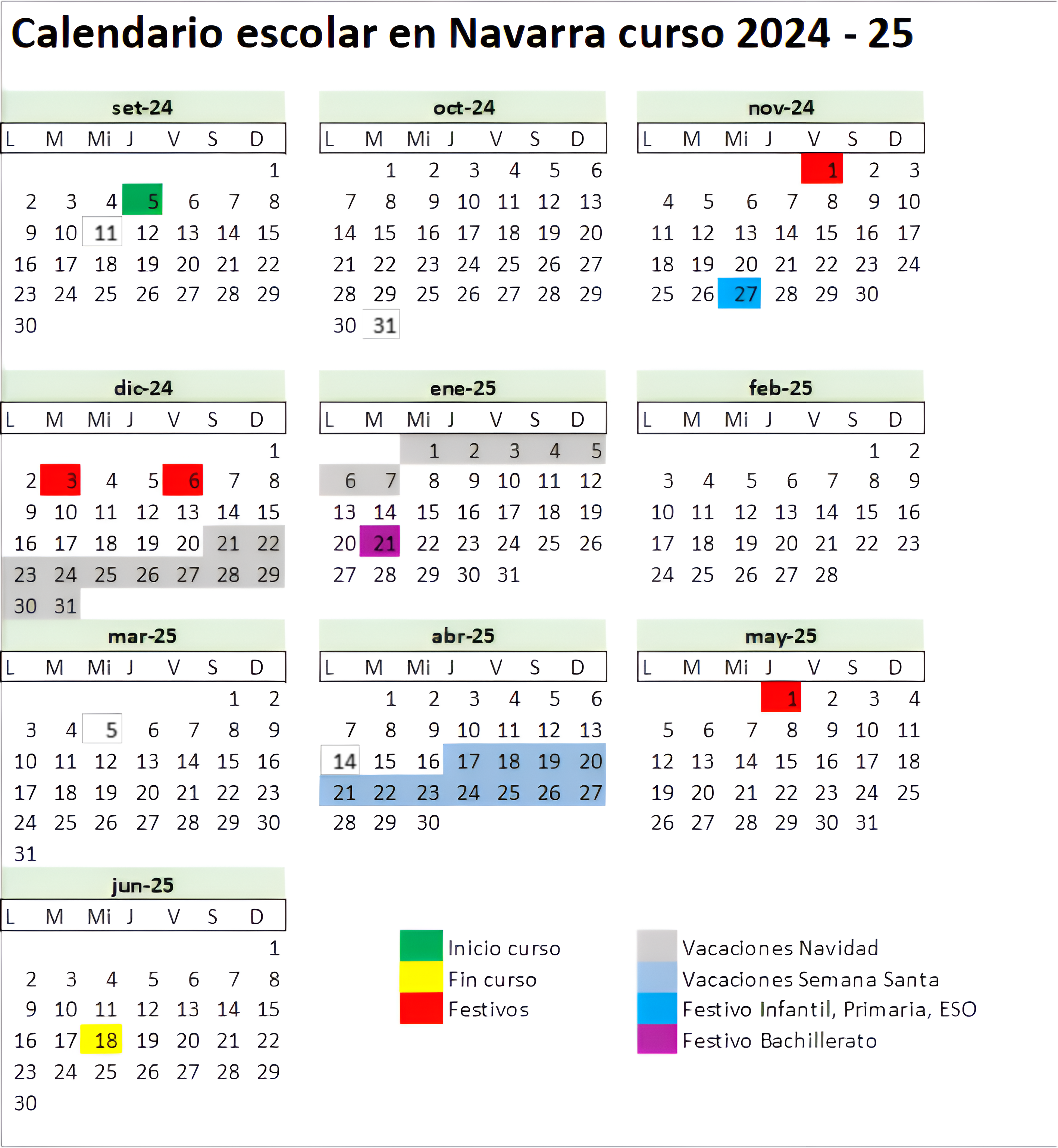 Calendario escolar Navarra 24/25