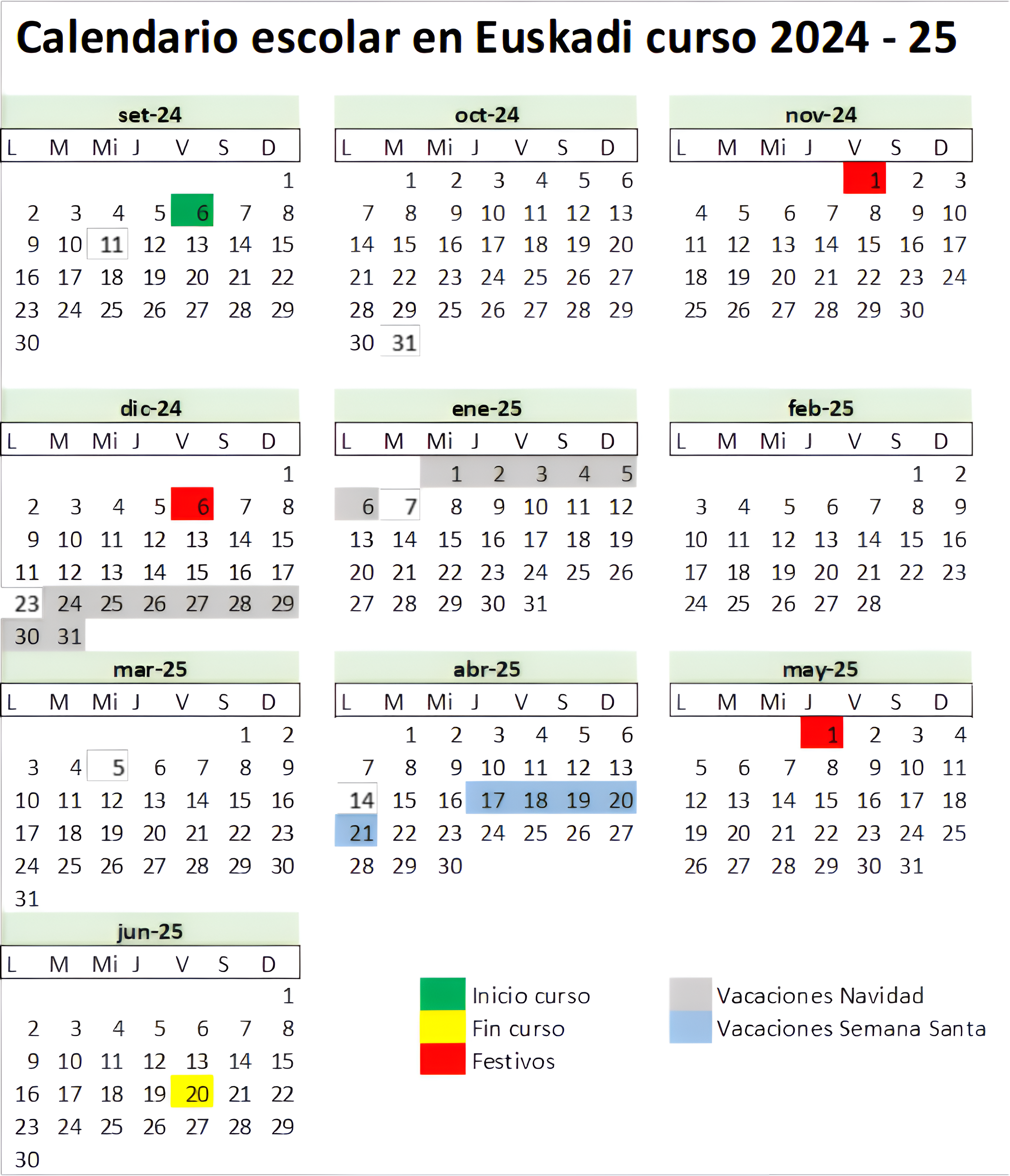 Calendario Escolar Euskadi 24/25