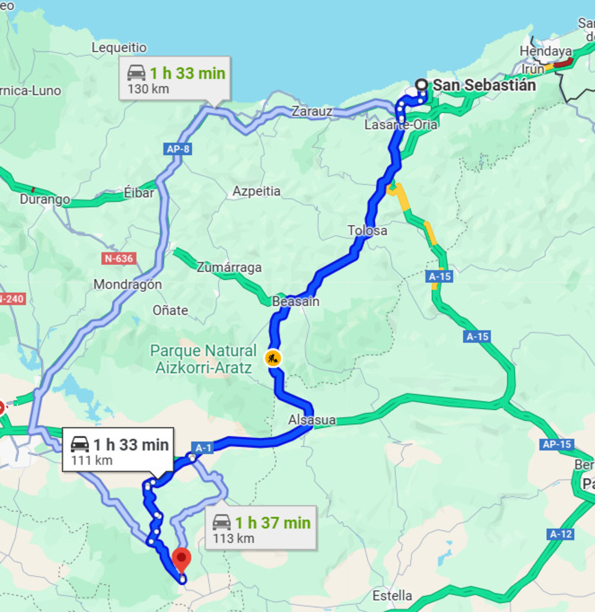 Ruta coche San Sebastían Donosti Donostia Antoñana